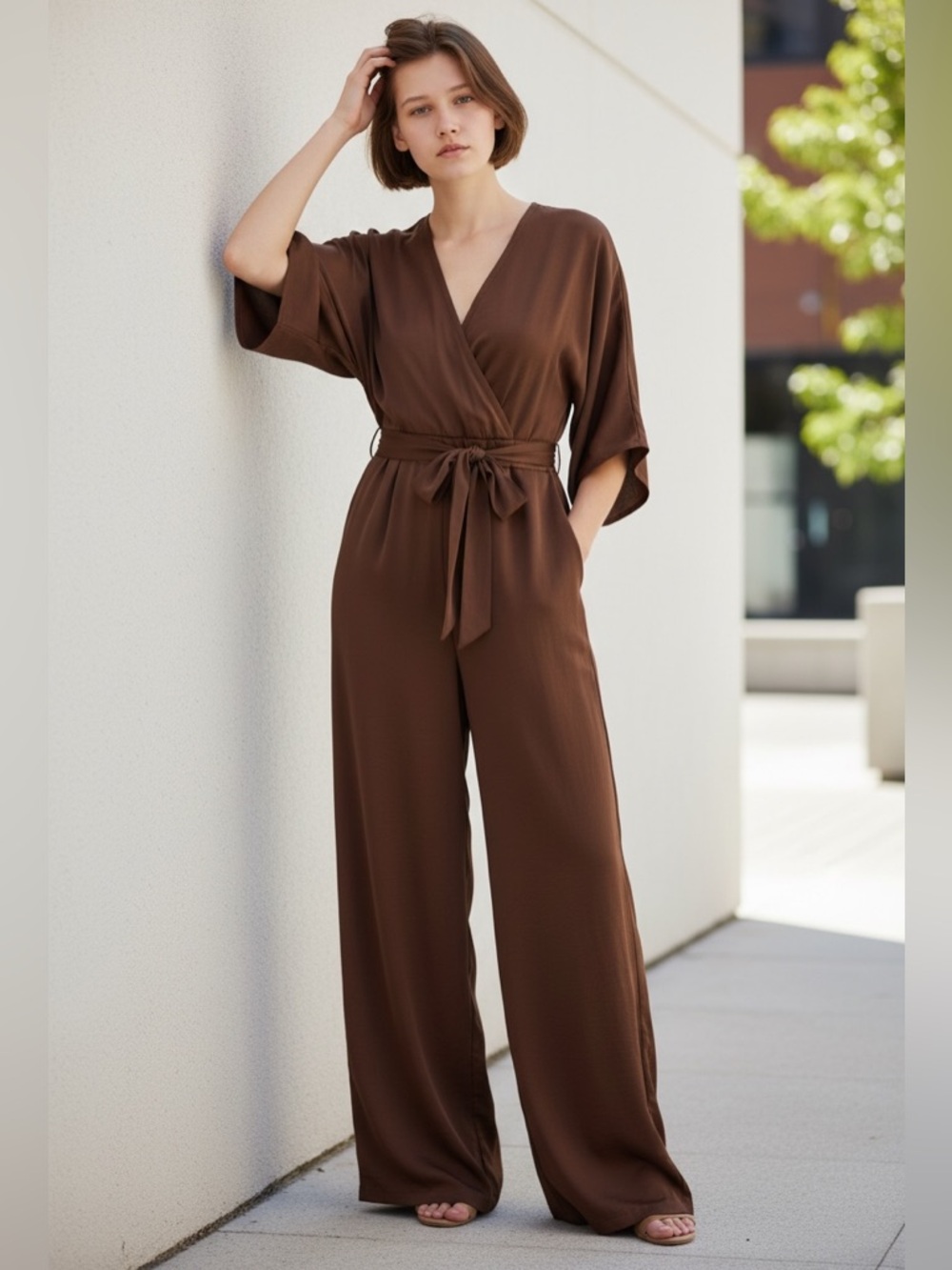 Baltic Born Wide-Leg Jumpsuit in Chestnut Brown